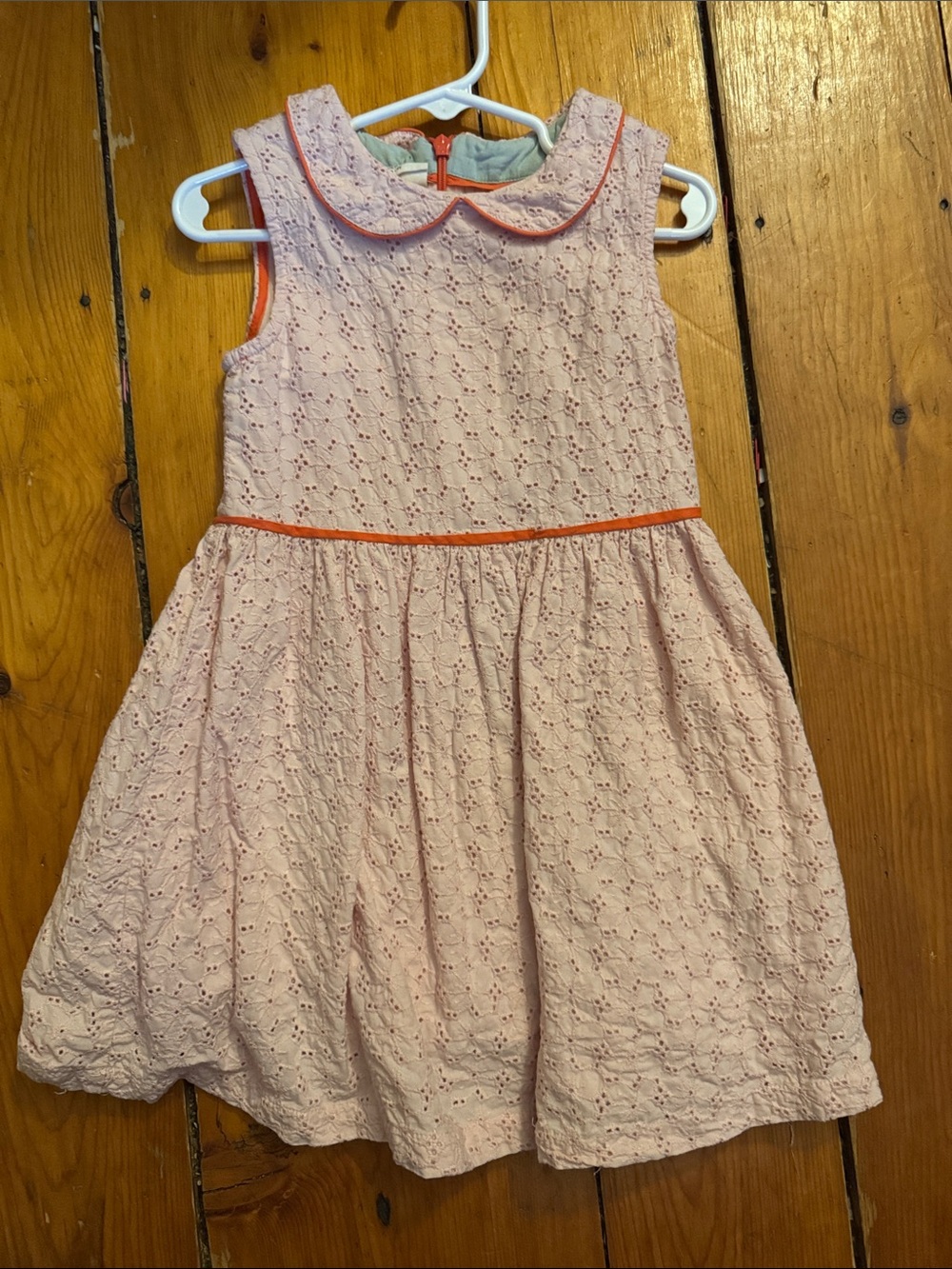 Girls' Mini Boden Pink Eyelet Dress with Orange Trim